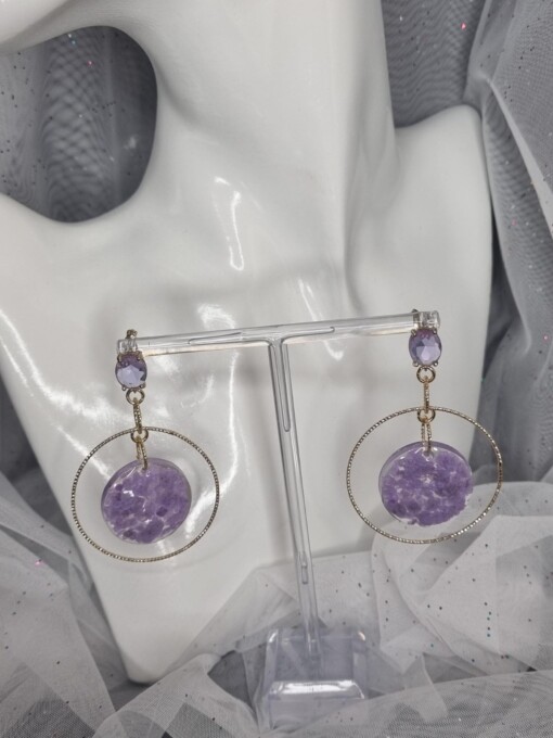 Statement oorbellen van epoxy en zirkonia - lila