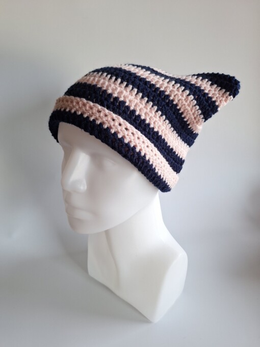 Gehaakte muts 'Navy & baby pink'