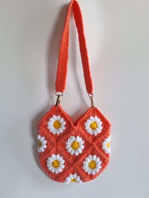 Gehaakte tas 'Coral daisy'