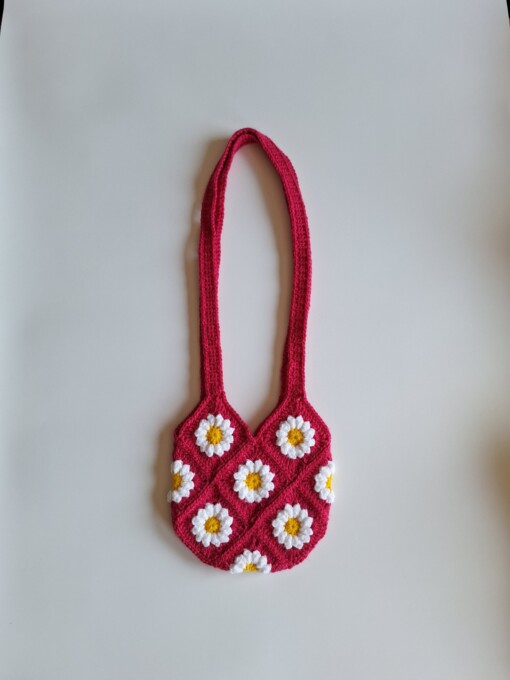 Gehaakte tas 'Fuchsia daisy'
