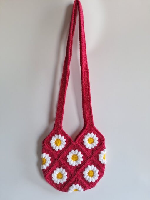 Gehaakte tas 'Fuchsia daisy'