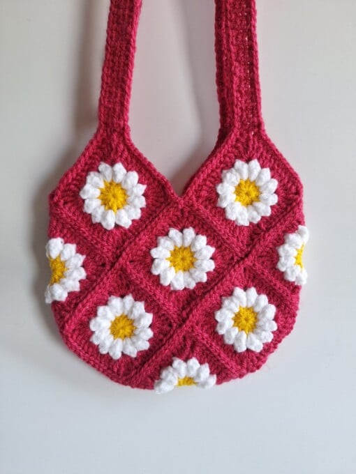 Gehaakte tas 'Fuchsia daisy'