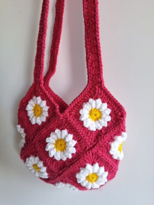 Gehaakte tas 'Fuchsia daisy'