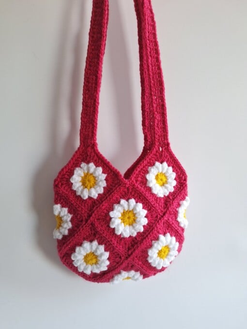 Gehaakte tas 'Fuchsia daisy'