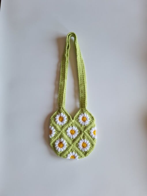 Gehaakte tas 'Green daisy'