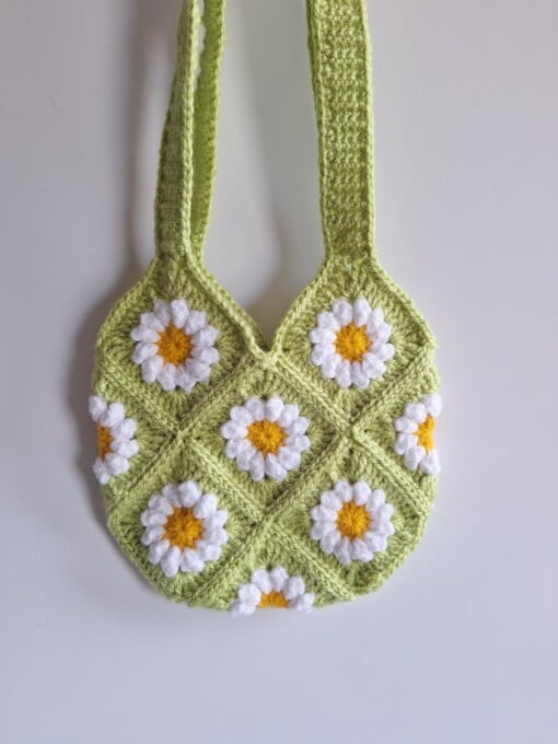 Gehaakte tas 'Green daisy'