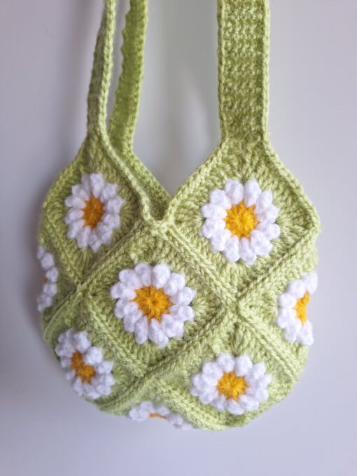 Gehaakte tas 'Green daisy'