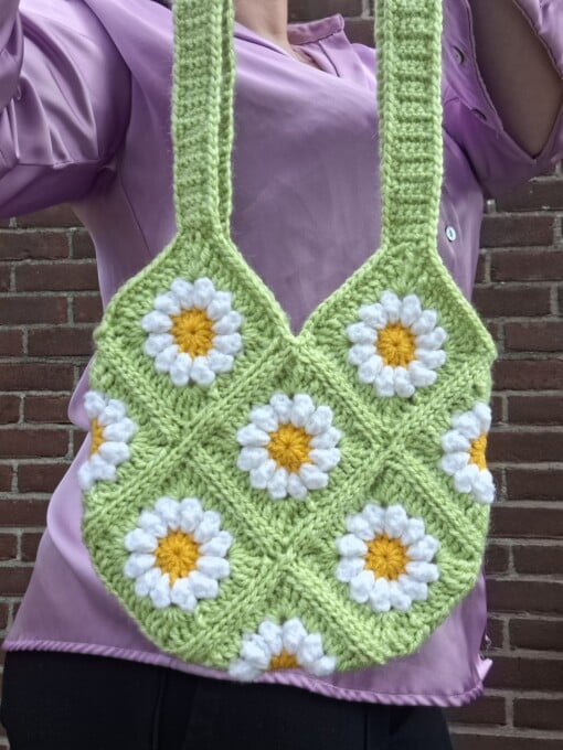 Gehaakte tas 'Green daisy'