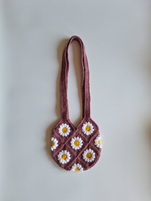 Gehaakte tas 'Mauve daisy'