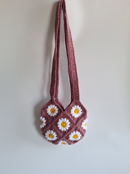 Gehaakte tas 'Mauve daisy'