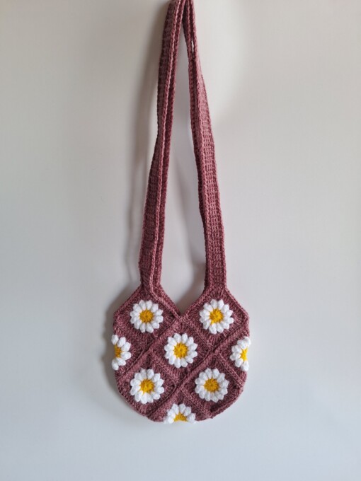 Gehaakte tas 'Mauve daisy'
