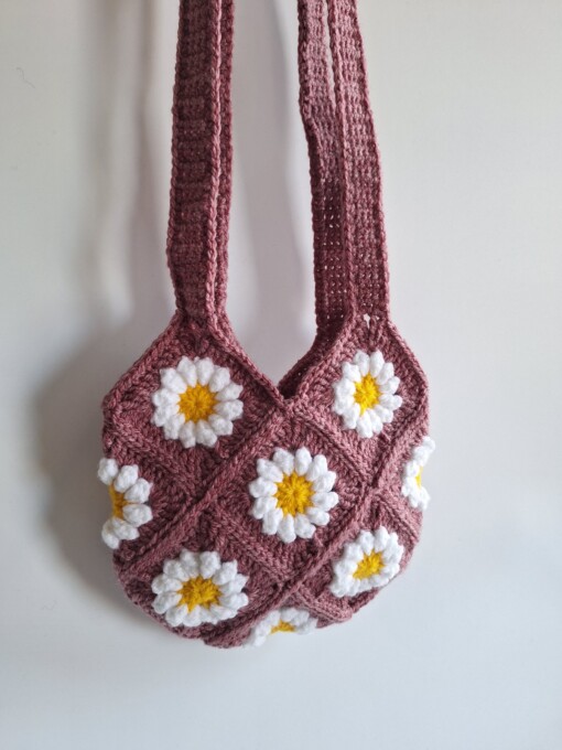 Gehaakte tas 'Mauve daisy'