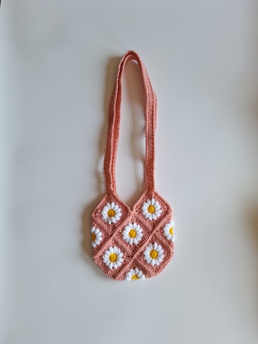 Gehaakte tas 'Pink daisy'
