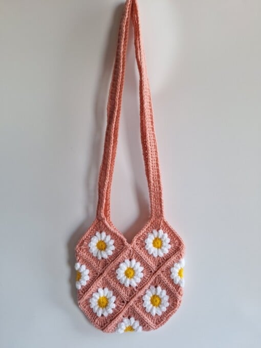 Gehaakte tas 'Pink daisy'