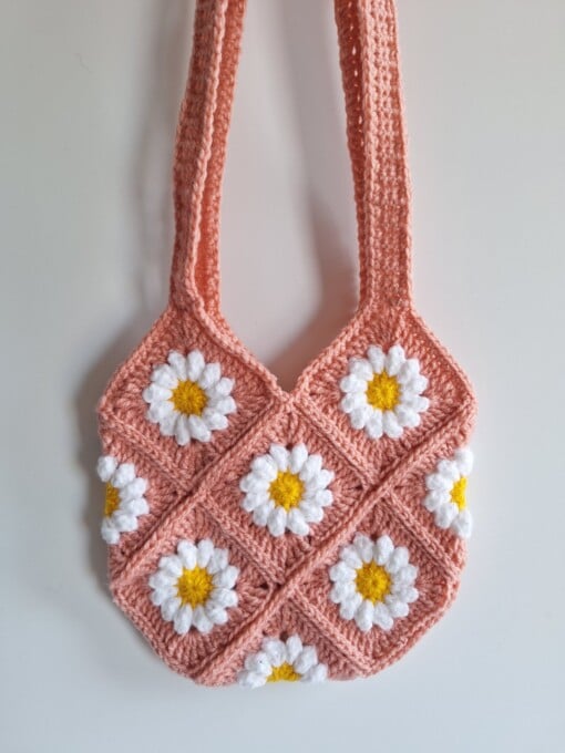 Gehaakte tas 'Pink daisy'