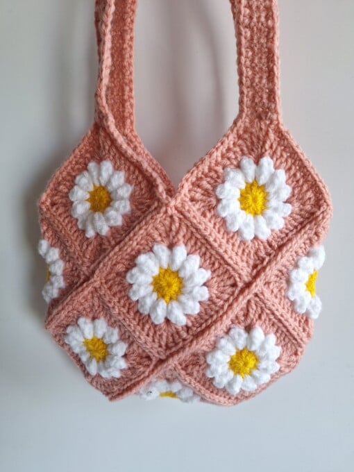Gehaakte tas 'Pink daisy'