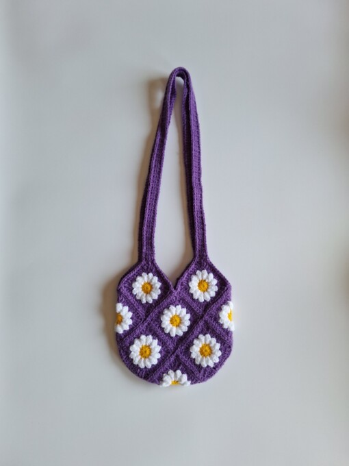 Gehaakte tas 'Purple daisy'