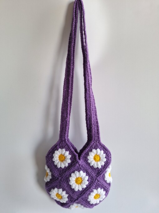 Gehaakte tas 'Purple daisy'
