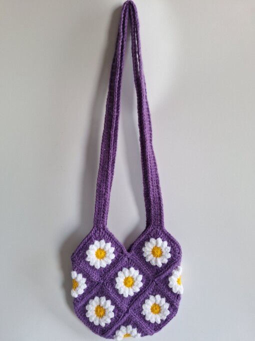 Gehaakte tas 'Purple daisy'