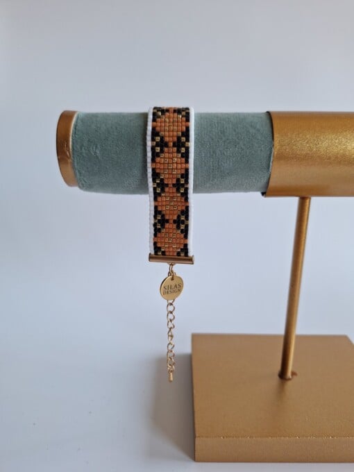 Geweven kralen armband 'Brown argyle'