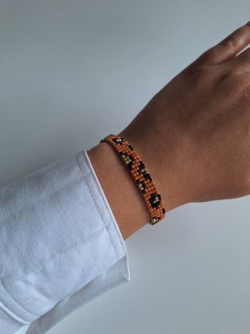 Geweven kralen armband 'Caramel leopard'
