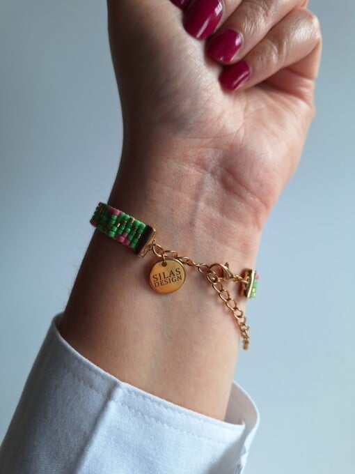 Geweven kralen armband 'Green zigzag'