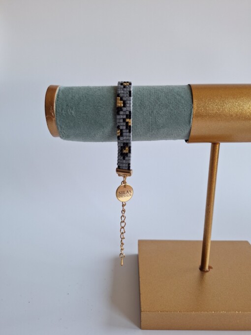 Geweven kralen armband 'Grey leopard'