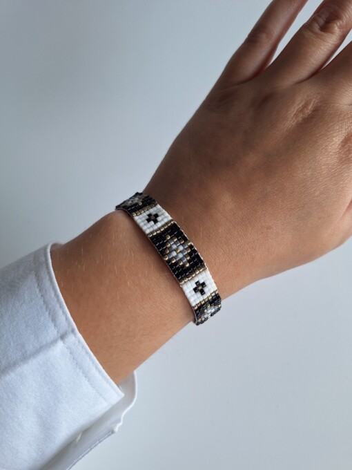 Geweven kralen armband 'Grey stained glass'