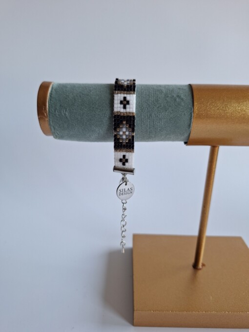 Geweven kralen armband 'Grey stained glass'