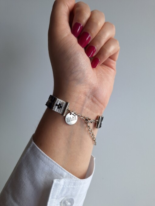Geweven kralen armband 'Grey stained glass'