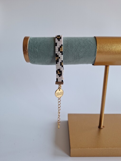 Geweven kralen armband 'Light pink leopard'