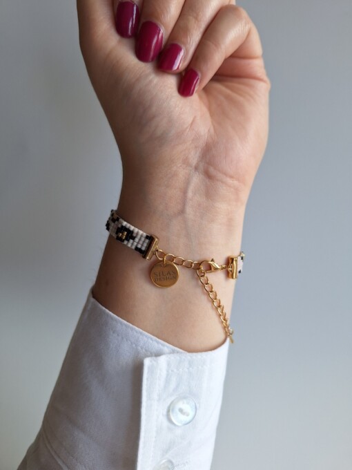 Geweven kralen armband 'Light pink leopard'