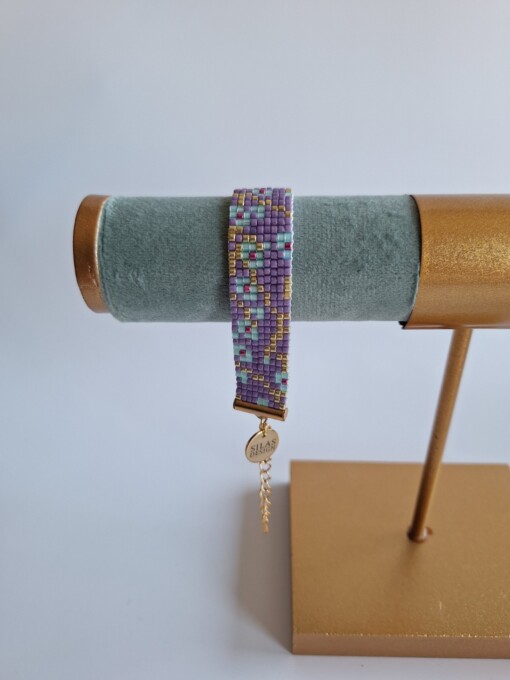 Geweven kralen armband 'Minty blossom'