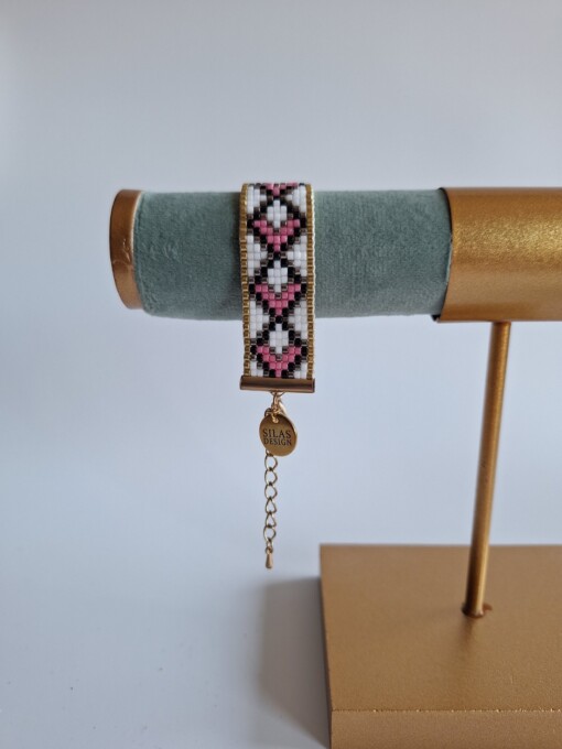 Geweven kralen armband 'Pink hourglass'