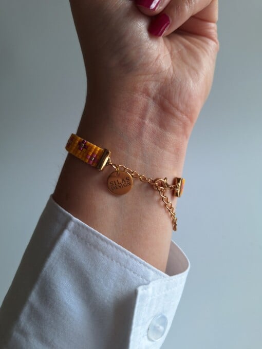 Geweven kralen armband 'Pink flowers'