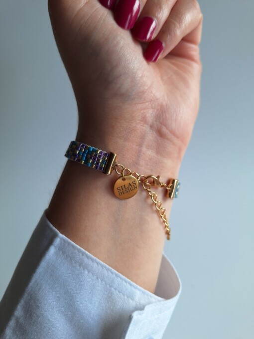 Geweven kralen armband 'Purple chevron'