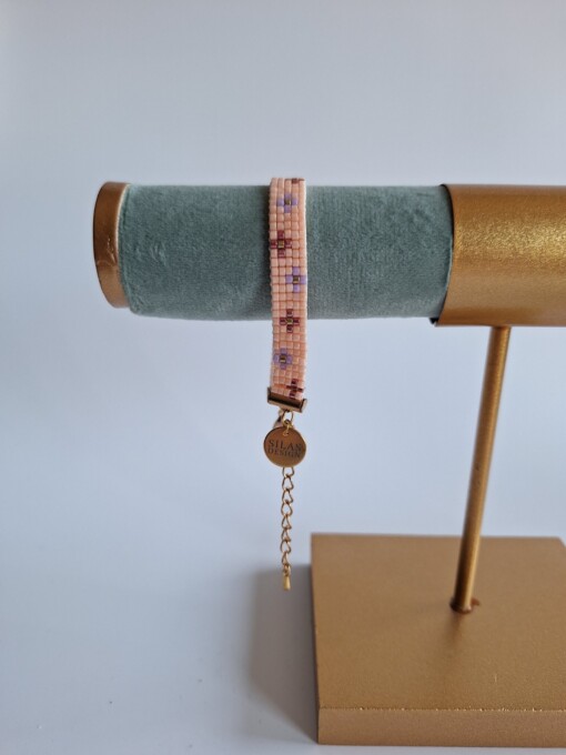 Geweven kralen armband 'Purple & pink flowers'