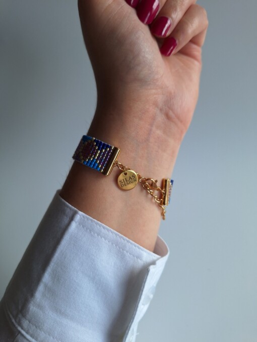 Geweven kralen armband 'Purple hexagon'