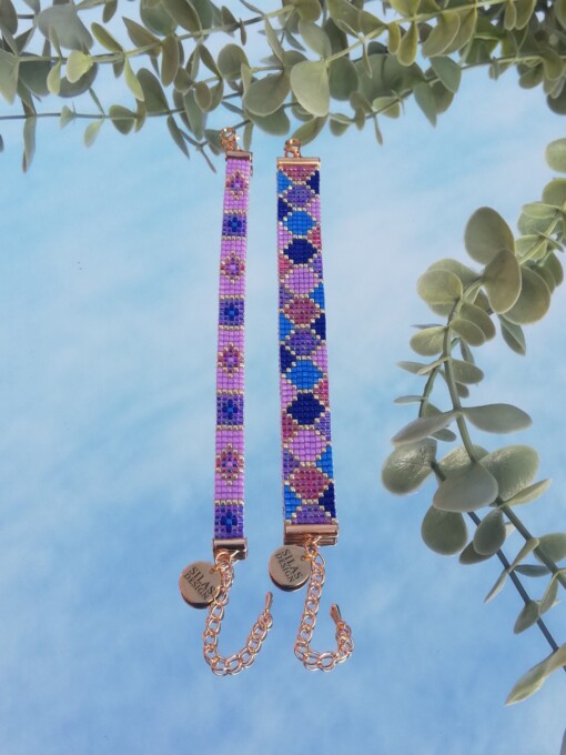Geweven kralen armband 'Purple hexagon'
