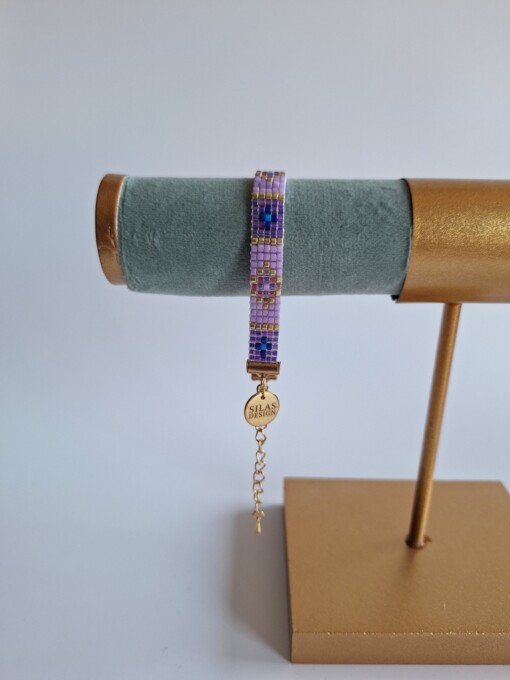 Geweven kralen armband 'Purple stained glass'