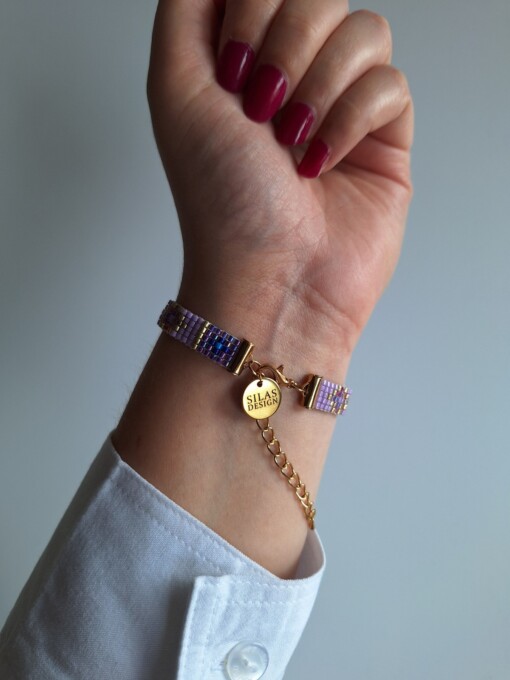 Geweven kralen armband 'Purple stained glass'
