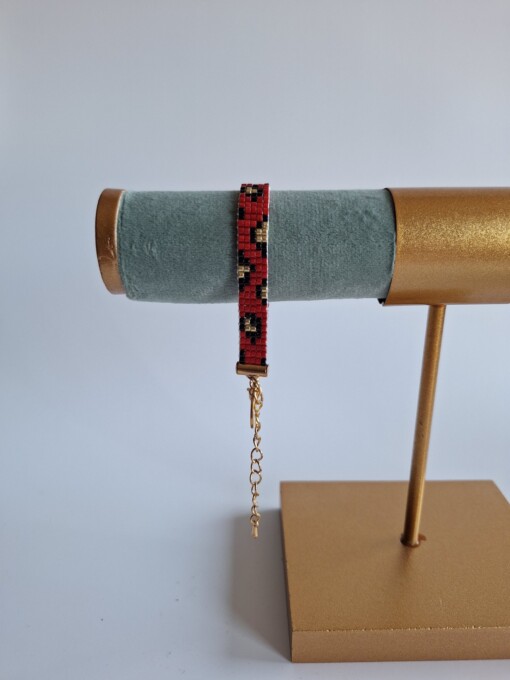 Geweven kralen armband 'Red leopard'
