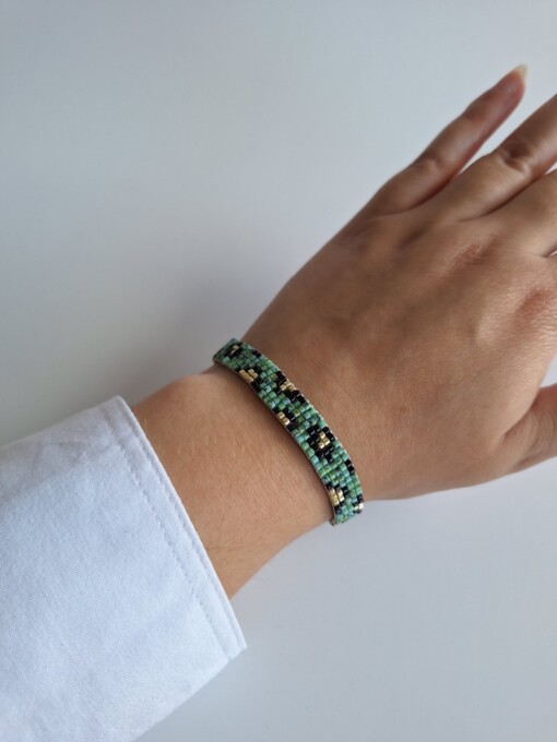 Geweven kralen armband 'Teal leopard'