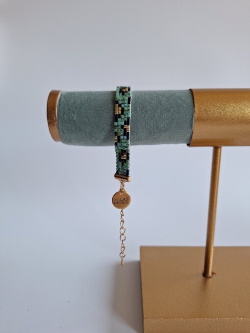 Geweven kralen armband 'Teal leopard'