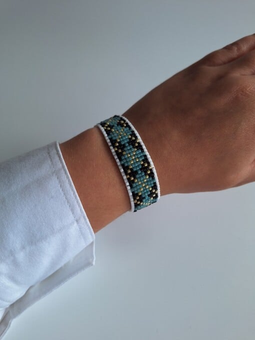 Geweven kralen armband 'Turquoise argyle'