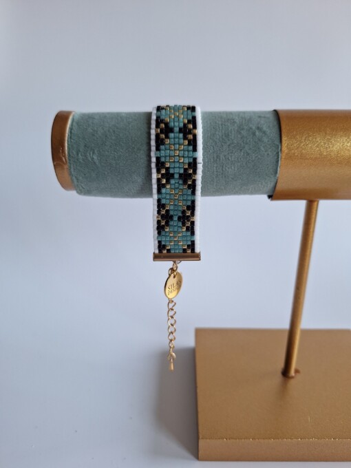 Geweven kralen armband 'Turquoise argyle'