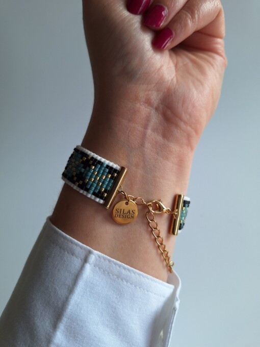 Geweven kralen armband 'Turquoise argyle'