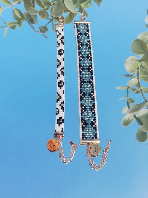Geweven kralen armband 'Turquoise argyle'