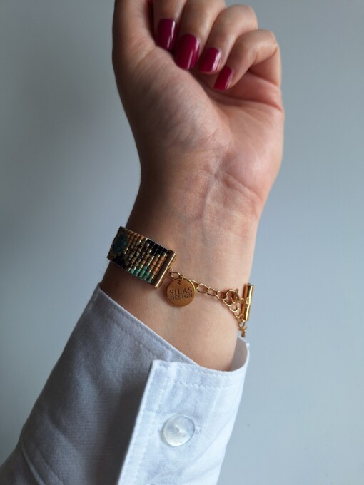 Geweven kralen armband 'Turquoise hexagon'