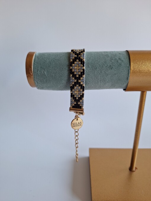 Geweven kralen armband 'Xoxo black & grey'